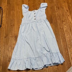 SHEIN Light Blue Striped Ruffle Dress